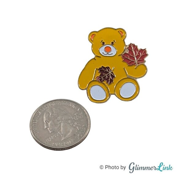 Build A Bear Workshop 2007 Yellow Teddy Bear Fall Autumn Maple Leaves Pin - Picture 2 of 4